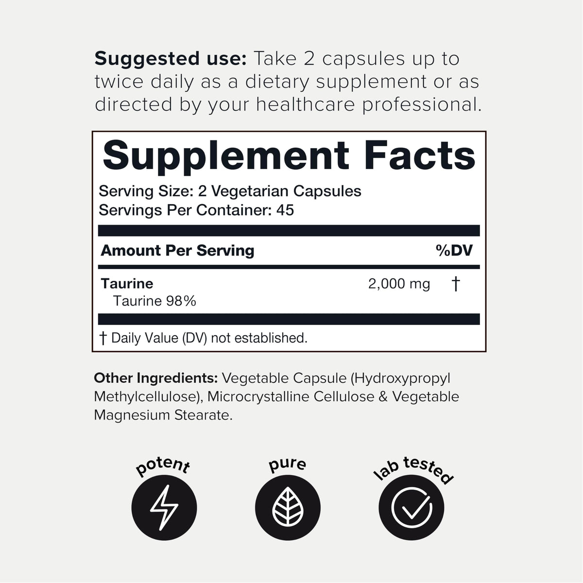 Toniiq 2000mg Taurine Supplement - High Purity Taurine Powder Capsules, 98%+ Pure