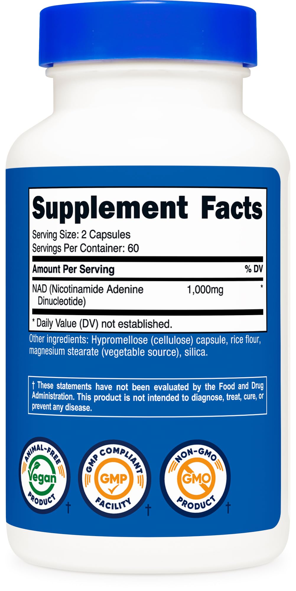 Nutricost NAD+ Supplement 1,000mg per Serving, 120 Capsules, 60 Servings | Nicotinamide Adenine Dinucleotide, Gluten-Free, Vegan