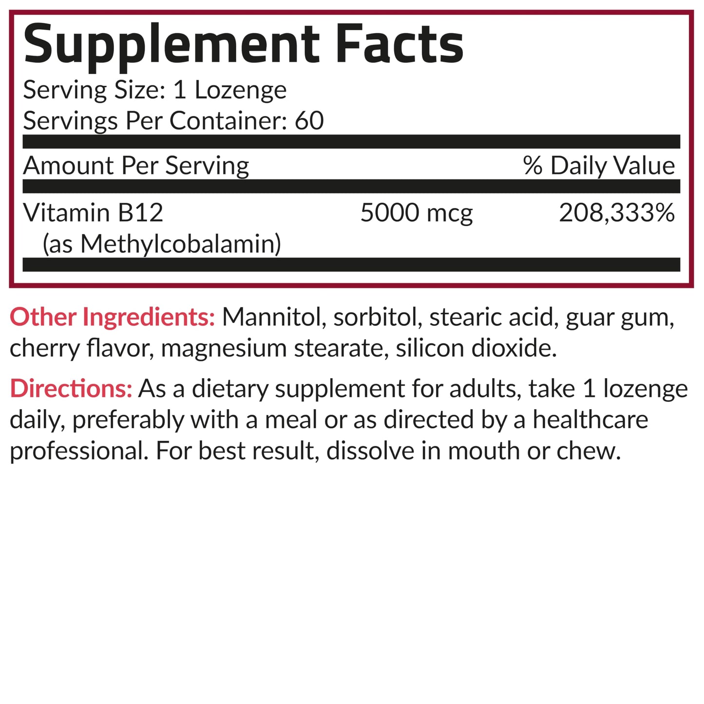 Futurebiotics Methyl B12 5000 MCG Vitamin B12 Methylcobalamin, Cherry Flavor Non-GMO, 60 Vegetarian Lozenges