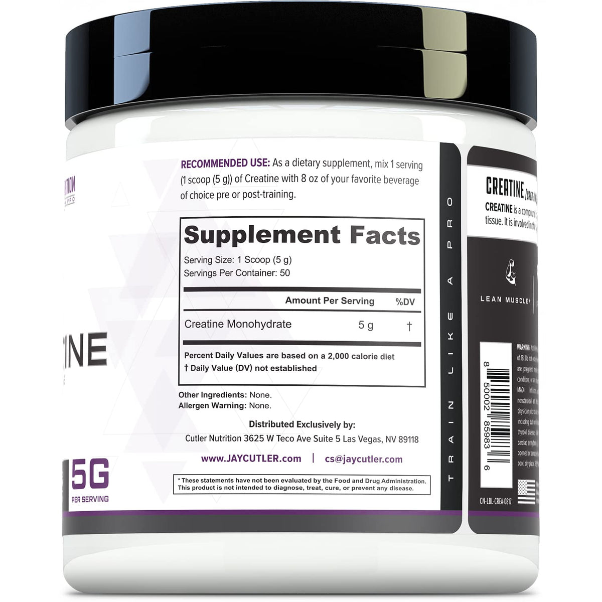 Cutler Nutrition Pure Creatine Monohydrate - 5g Per Serving 50 Servings - Premium