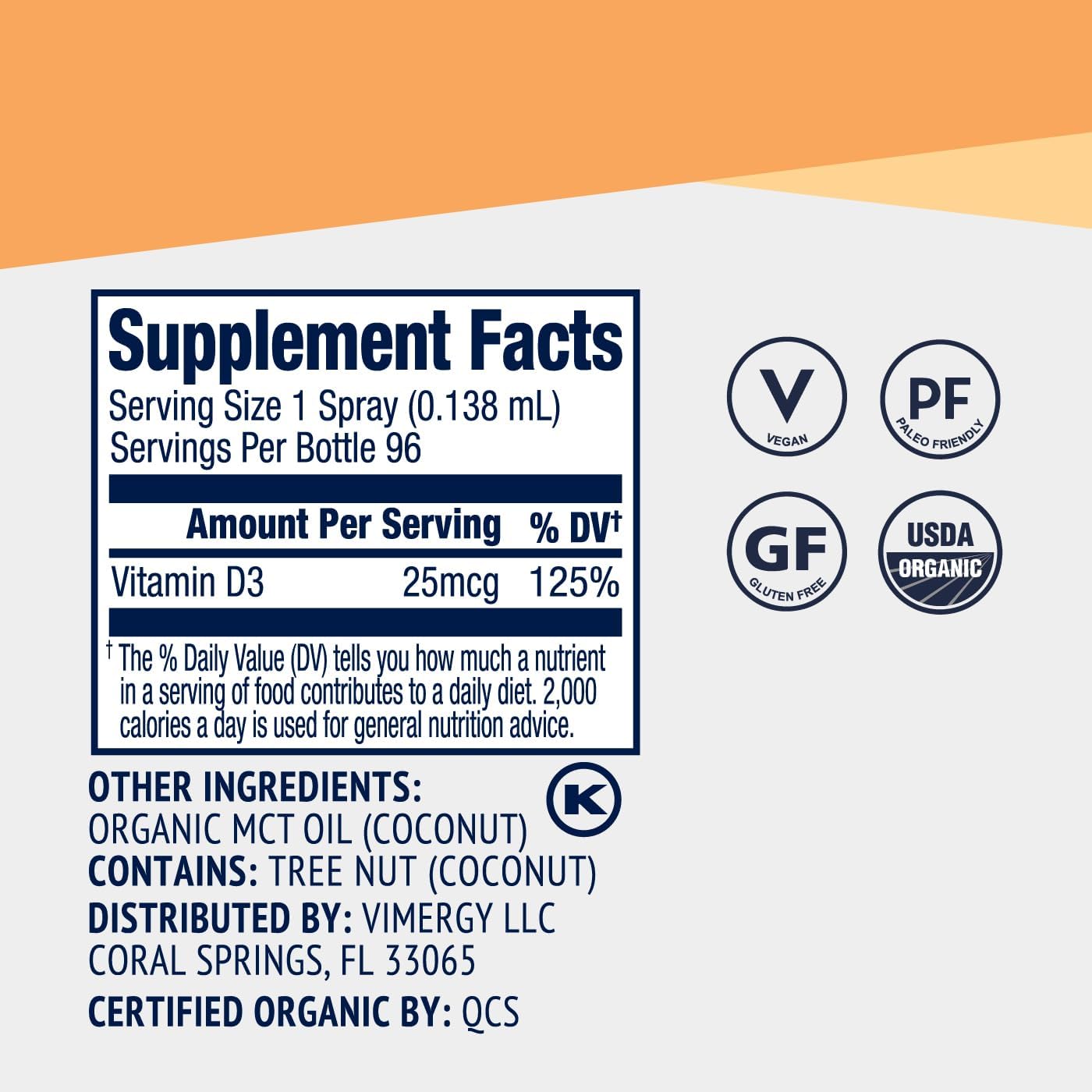 Vimergy Vegan D3 – Benefits Immune Function* – USDA Certified Organic, Vegan, Gluten-Free – 1000IU/Servings, 96 Servings