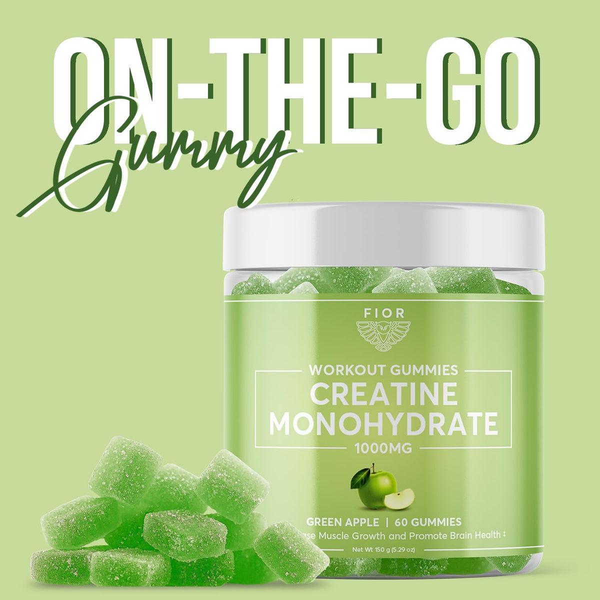 FIOR Creatine Gummy - Best Creatine Monohydrate Chewable, 60 Count, Workout & Protein