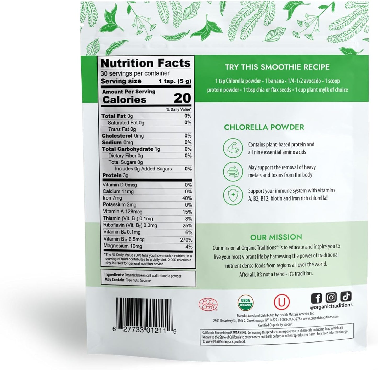 Organic Spirulina & Chlorella Superfood Powder, Vegan, Non-GMO