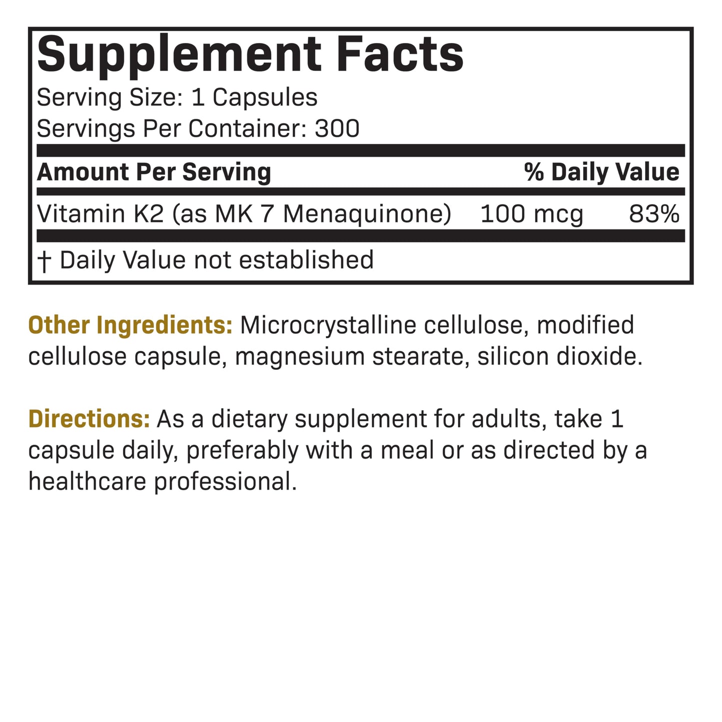 Futurebiotics Vitamin K2 as MK-7 100 mcg, Supports Strong Bones - Non-GMO, 100 Vegetarian Capsules