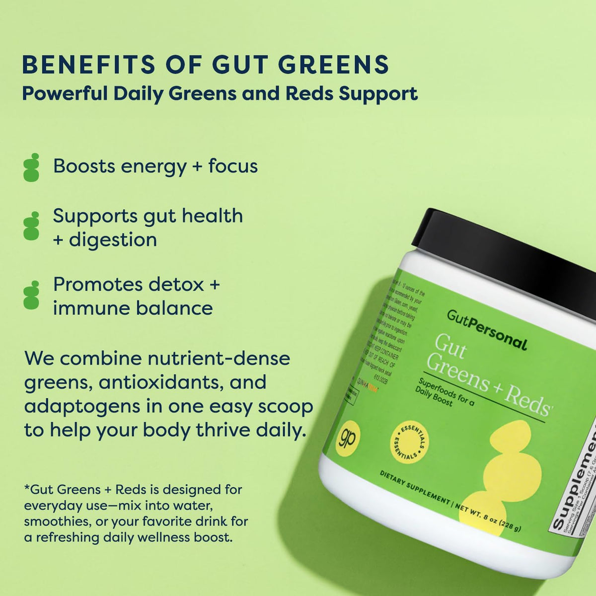 GutPersonal Gut Greens™ + Reds Nourish Your Gut, Increase Good Bacteria, and Enhance Wellbeing for Optimal Stomach Health, 30 Servings