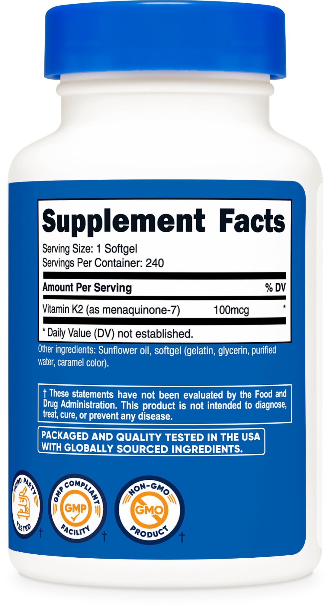 Nutricost Vitamin K2 MK-7 100 mcg, 240 Softgels, Gluten Free, GMO-Free | MK7