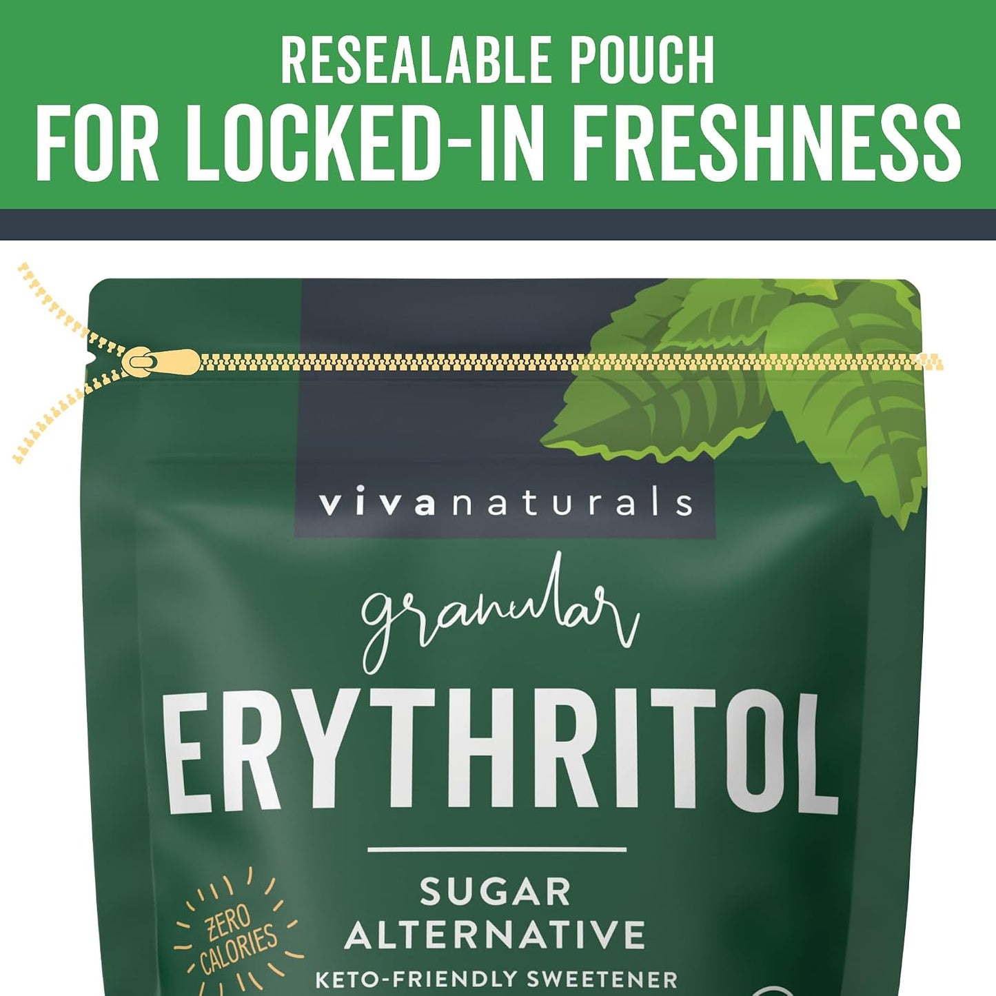 Viva Naturals Erythritol Sweetener, 3 lb – Zero Calorie Sugar Alternative, No Bitter Aftertaste, Low Glycemic Index, Ideal for Baking & Sweetening - Keto Friendly, Non-GMO