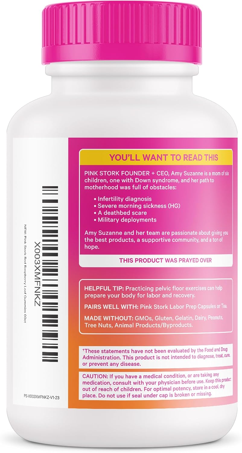 Pink Stork Red Raspberry Leaf Gummies for Labor Prep, 60 Count | Evening Primrose Oil + Black Cohosh, Pregnancy + Postpartum Mood Essentials, Vegan, Non-GMO