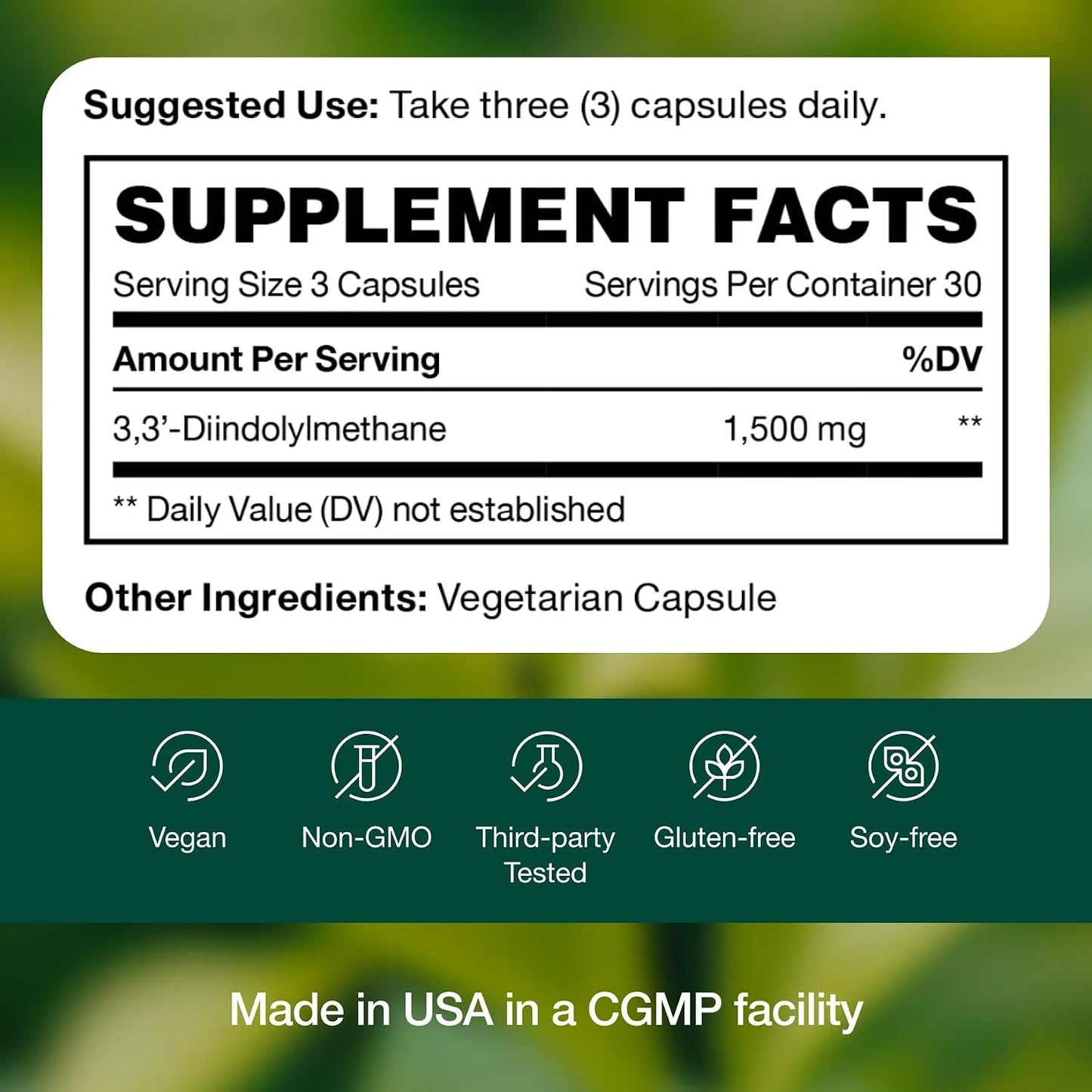 DIM Supplement 500mg - Diindolylmethane – Vegan, Non-GMO, Gluten-Free - 90 Capsules
