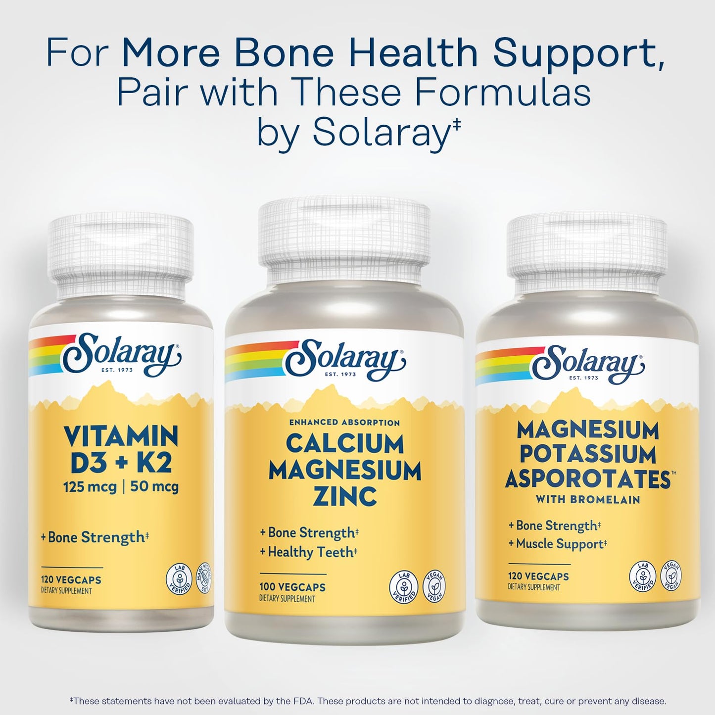 SOLARAY Calcium Magnesium Zinc Supplement - with Calcium 1000mg, Magnesium 500mg - Bone Health, Muscle Function, Heart Health and Immune Support - Vegan, 60 Day Guarantee, 68 Servings, 275 VegCaps
