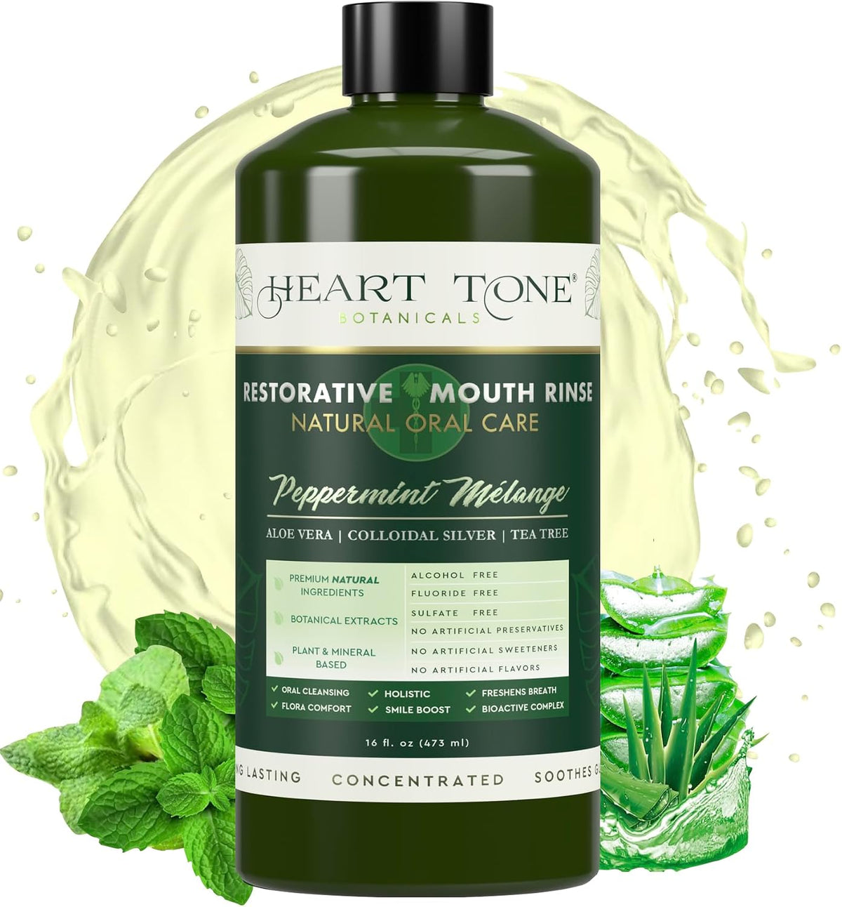 Colloidal Silver Mouthwash | Nano Silver Alcohol-Free Mouth Rinse | Aloe Vera, Zinc, MSM & 18 Botanical CO2 Extracts | pH Balanced | Fluoride Free | Peppermint