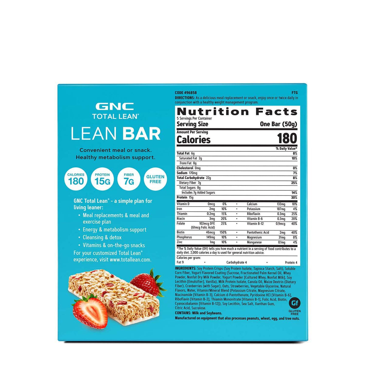 GNC Total Lean | Lean Bar | Supports a Healthy Metabolism | Twin Pack | Strawberry