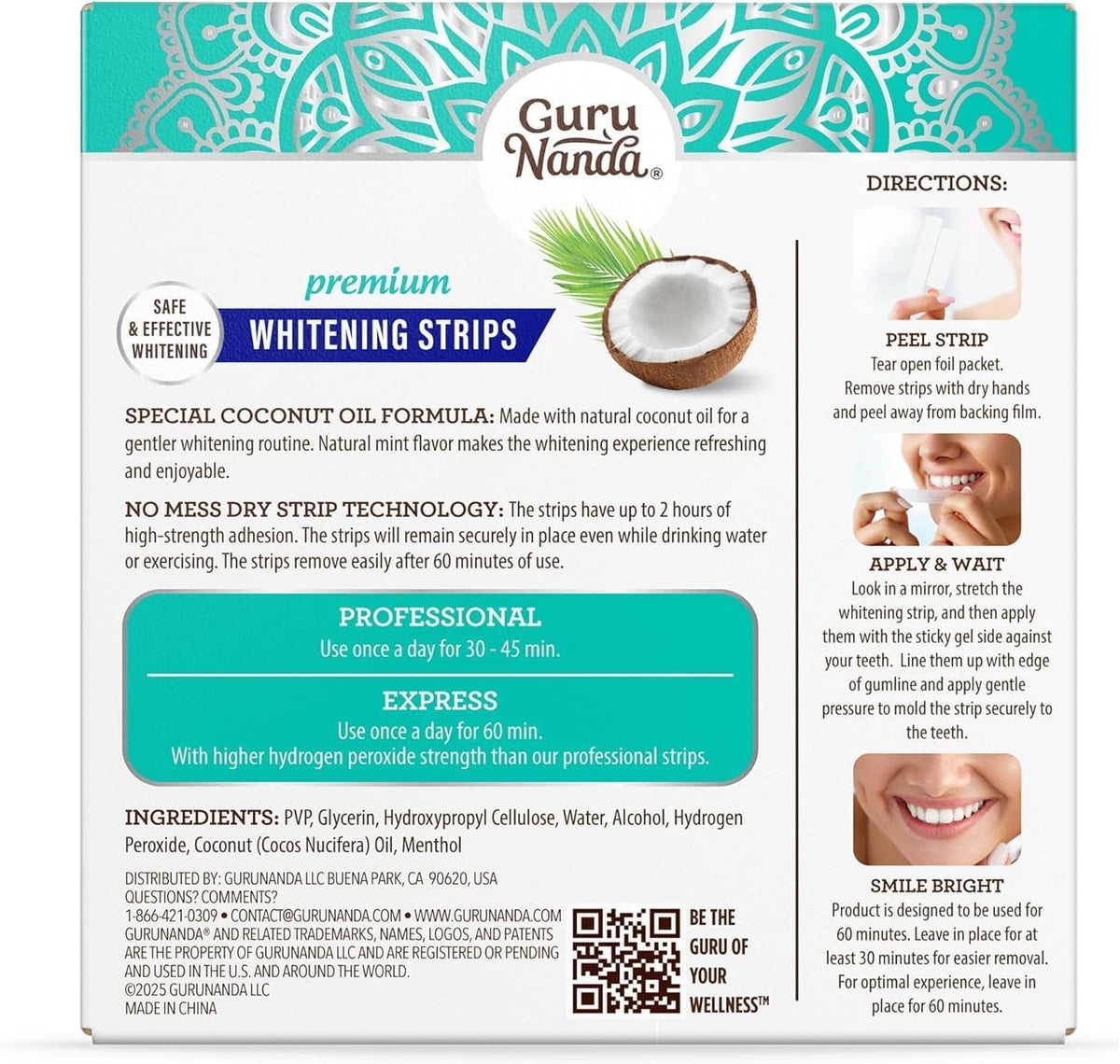 GuruNanda Teeth Whitening Strips - 4X Whiter Teeth, 7-Day Whitening Kit