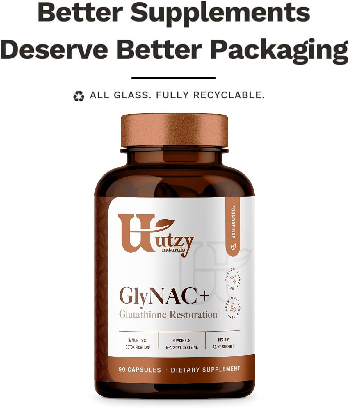 Utzy Naturals High Dose GlyNAC+ Supplement | 90 Capsules