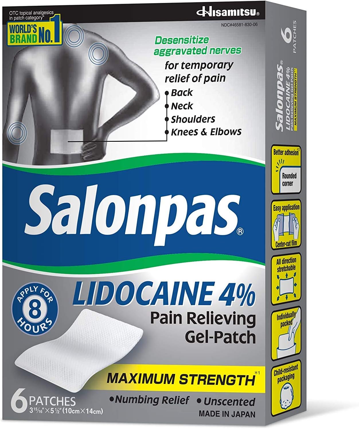 Salonpas LIDOCAINE (5 Pack Bundle) Pain Relieving Maximum Strength Gel Patch!