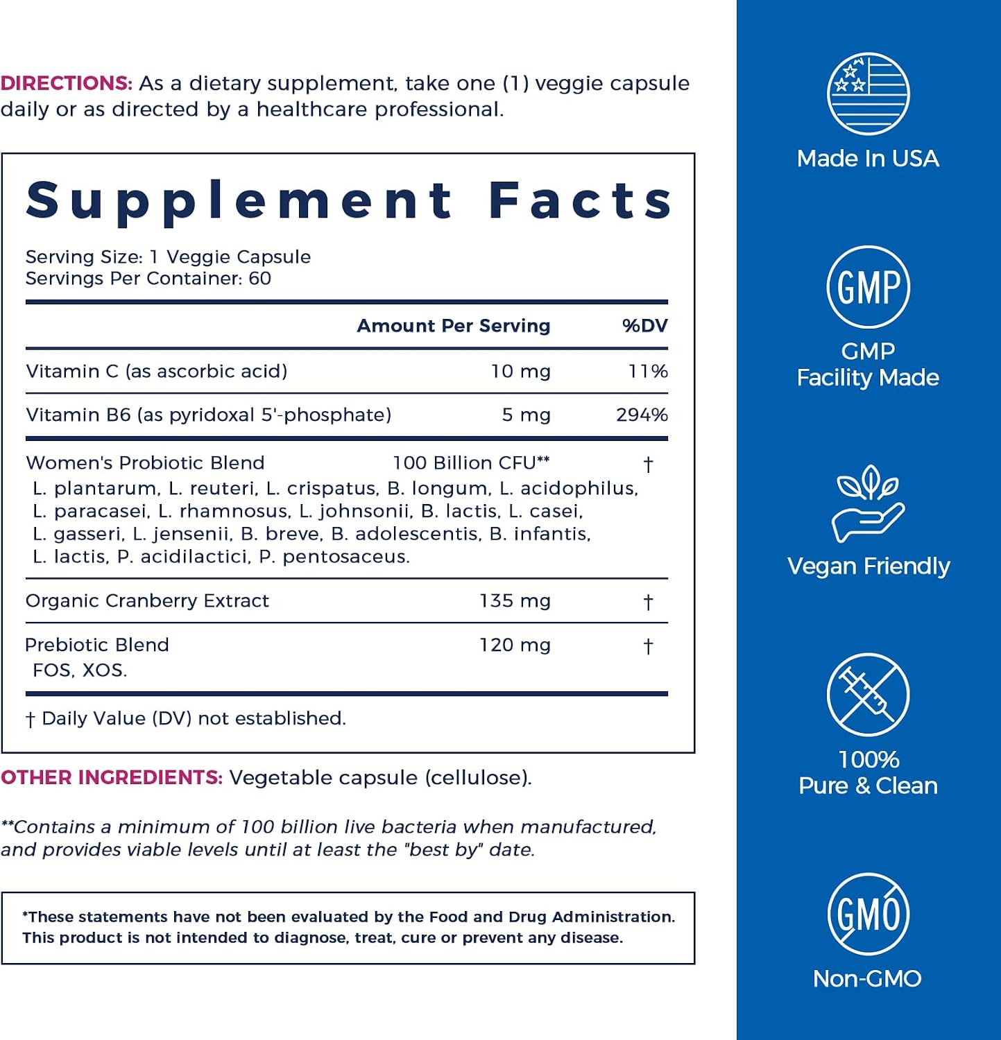 NewRhythm Probiotics for Women, P-5-P, Vitamin C & Organic Cranberry, 100 Billion CFU 18 Strains, Prebiotics & Vaginal Probiotics for Digestive Health & PH Balance, 60 Capsules, No Dairy