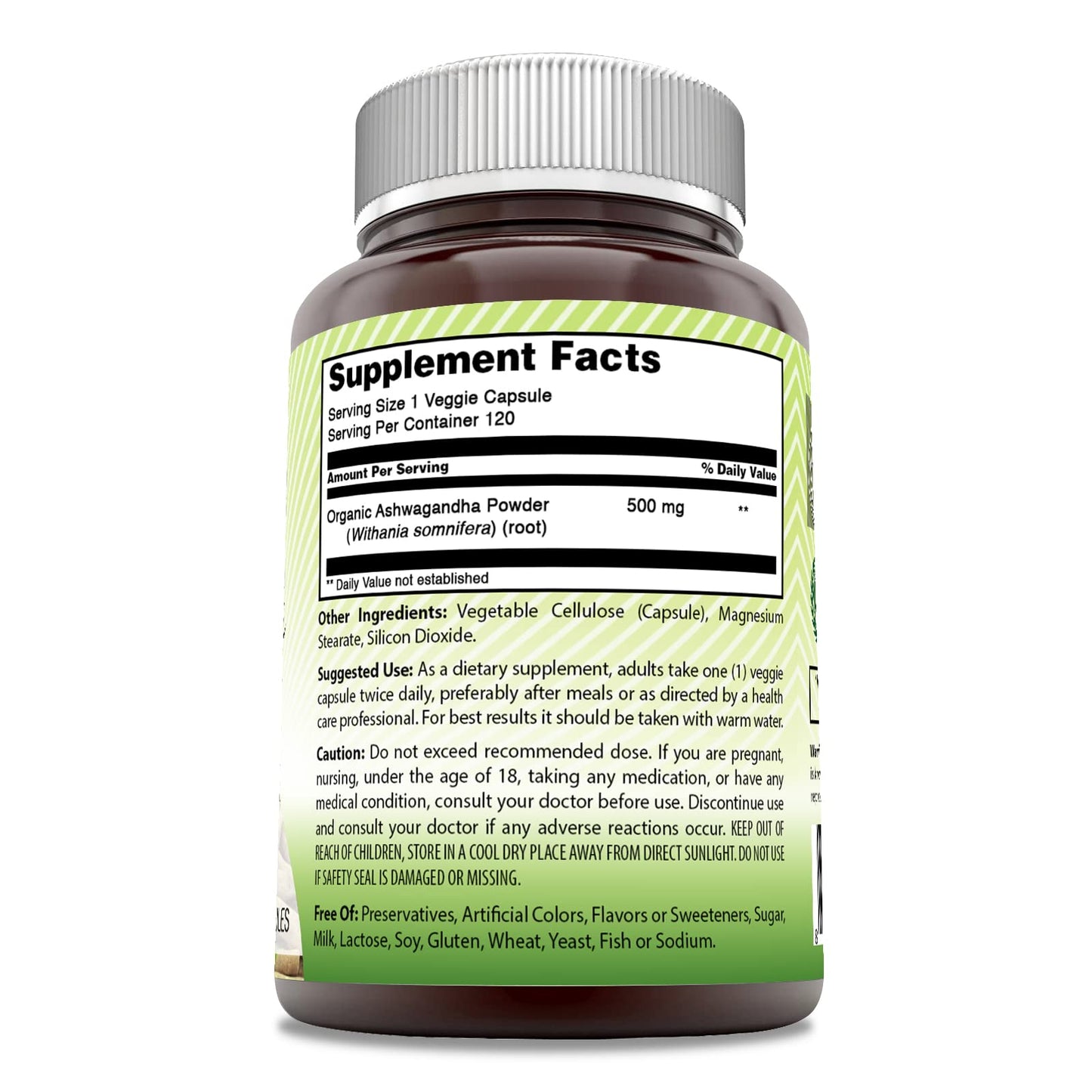 Amazing India Ashwagandha Supplement | 500 Mg Per Serving | 120 Veggie Capsules | Non-GMO | Gluten Free | Made in USA | Ideal for Vegetarians