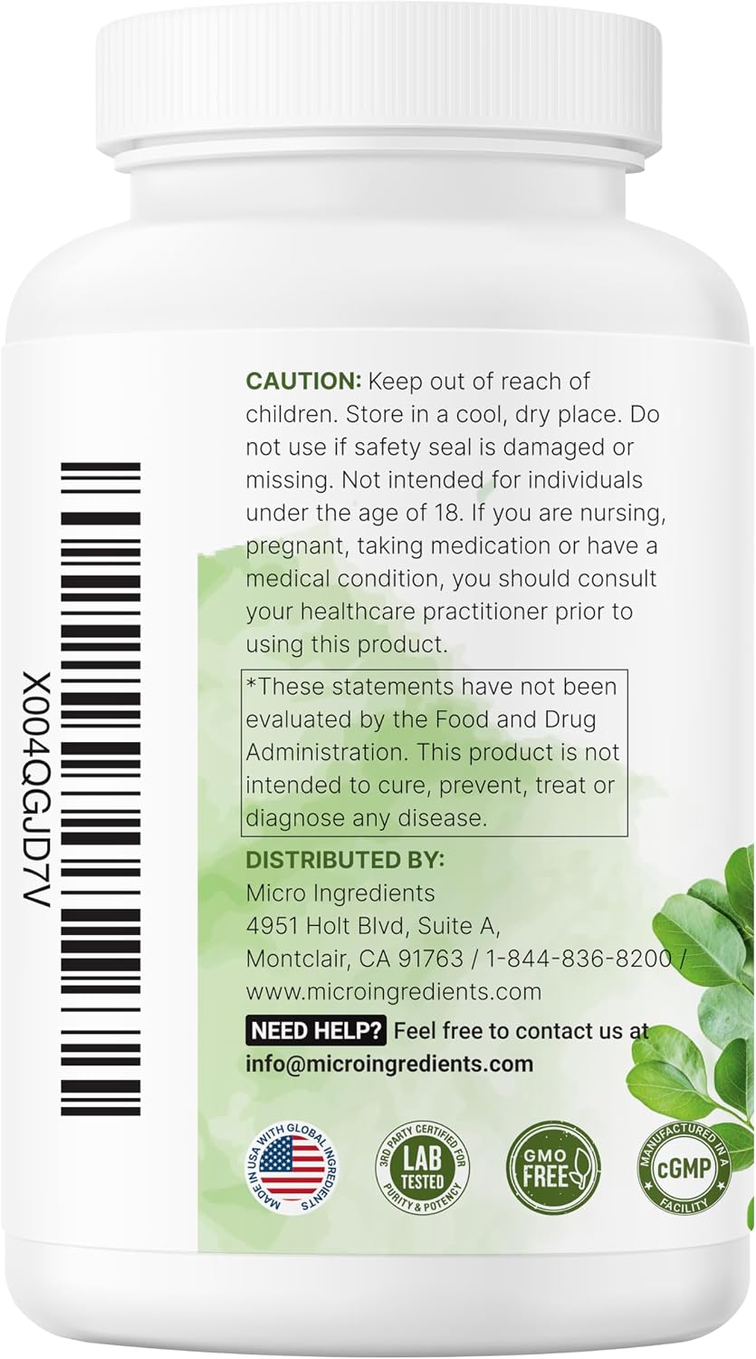 Micro Ingredients Moringa Oleifera | 300 Capsules with Supergreens Blend of Wheatgrass, Barley Grass, Spirulina, & Chlorella | Antioxidant Supplement, Energy, & Immune Support | Non-GMO