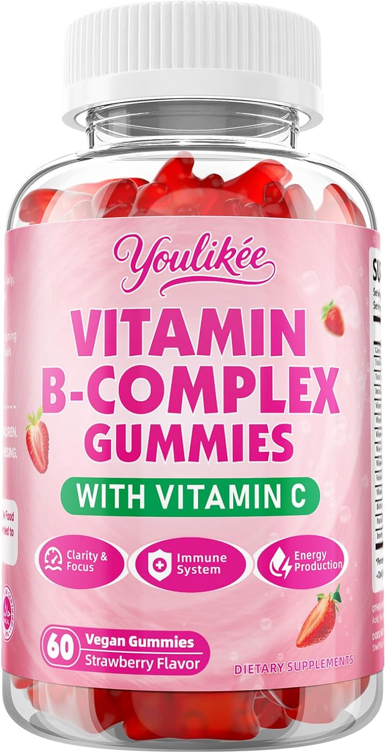 Vitamin B-Complex Gummies for Women & Men, Strawberry Flavor, 60 Count | Methyl B12, B1, B2, B3, B5, B6, B7 & B9 - Vitamin B Complex with Vitamin C for Energy, Brain & Immune Support