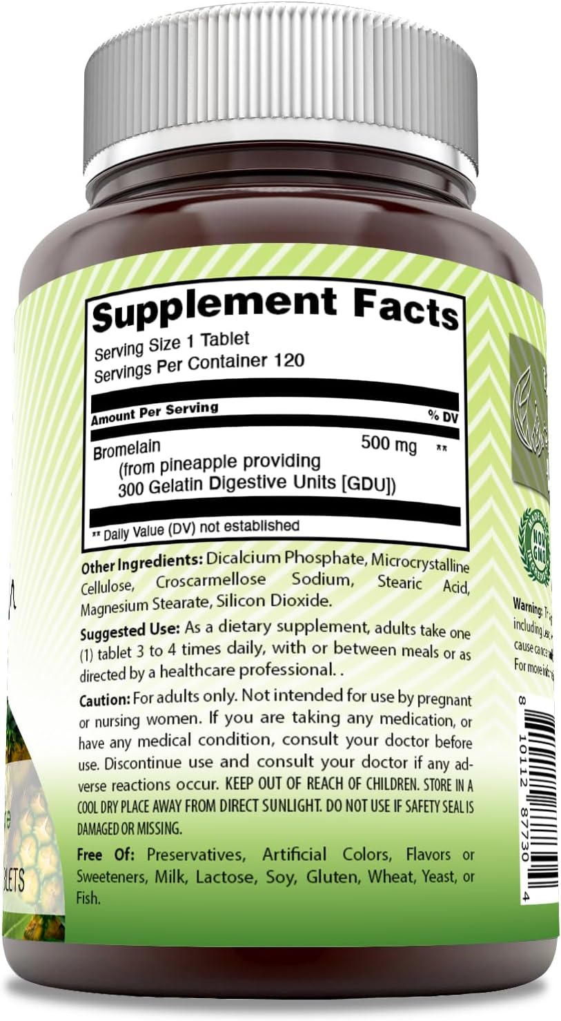 Amazing India Bromelain Supplement | 500 Mg per Serving | 120 Tablets | Non-GMO | Free | Made in USA