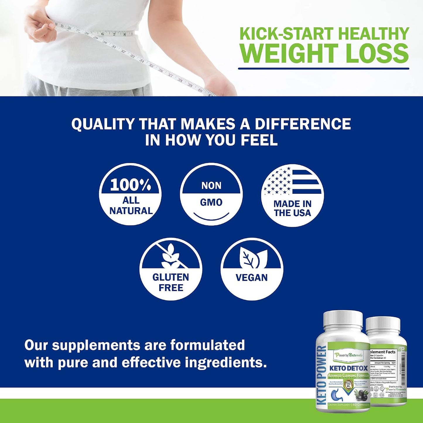 Power By Naturals Keto Support – Herbal & Botanical Blend for Digestive Balance & Energy – Vegan, Non-GMO, Gluten-Free – 60 Capsules (1-Month Supply)