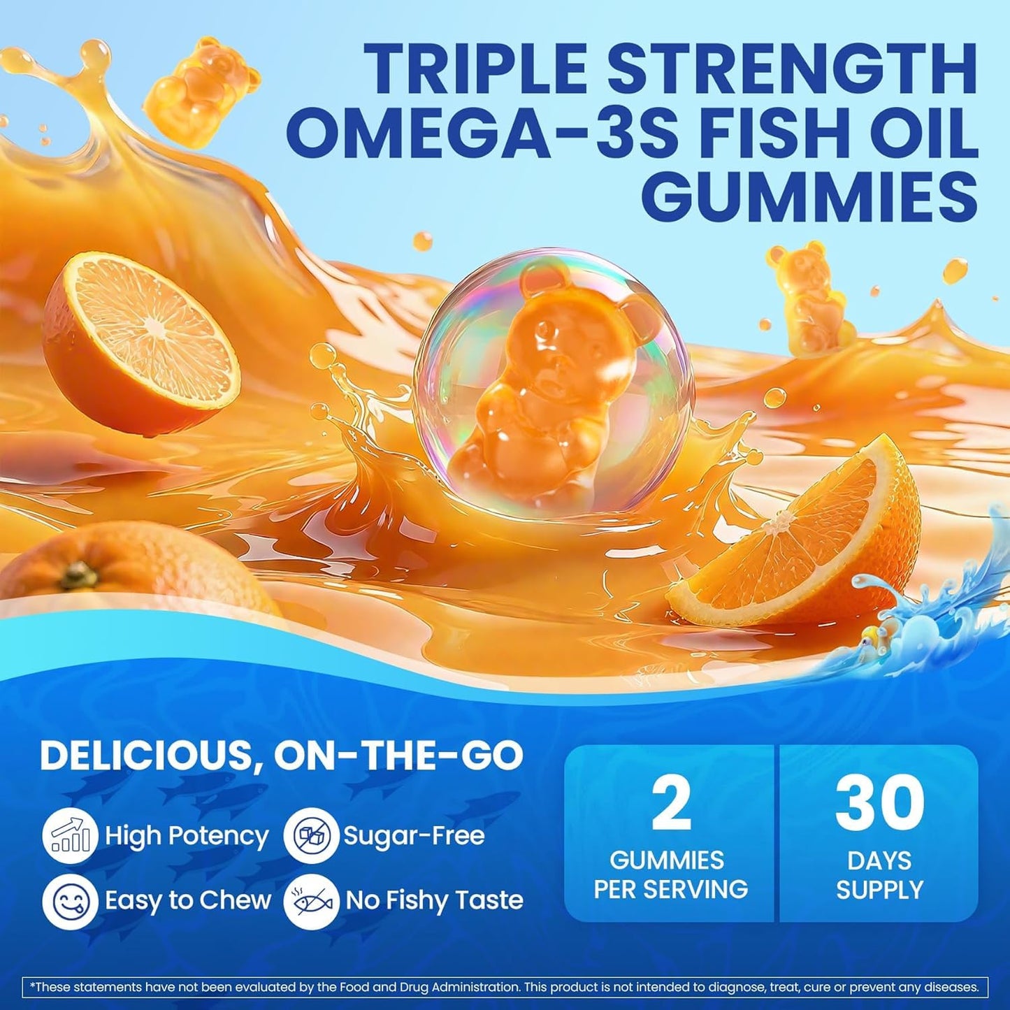 Fish Oil Omega 3 Gummies 1500mg for Adults - Triple Strength with EPA & DHA, COQ10, Red Yeast Rice - Wild Caught Omega 3 Fatty Acids Supplements - Sugar Free, Burpless, 120 Count