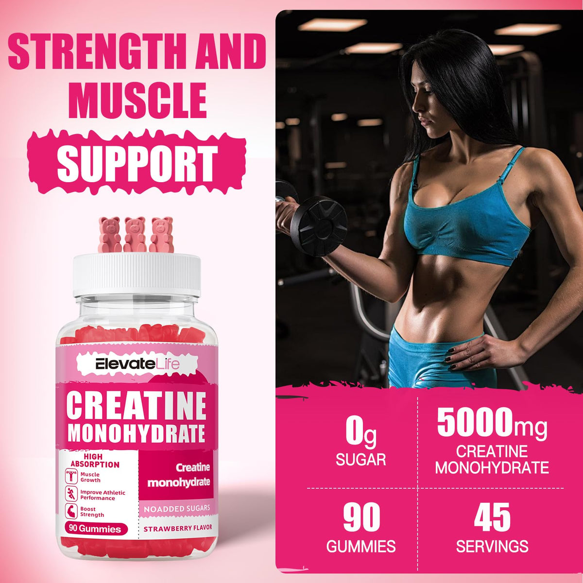 ElevateLife Creatine Monohydrate Gummies 5000mg for Men & Women, Chewables