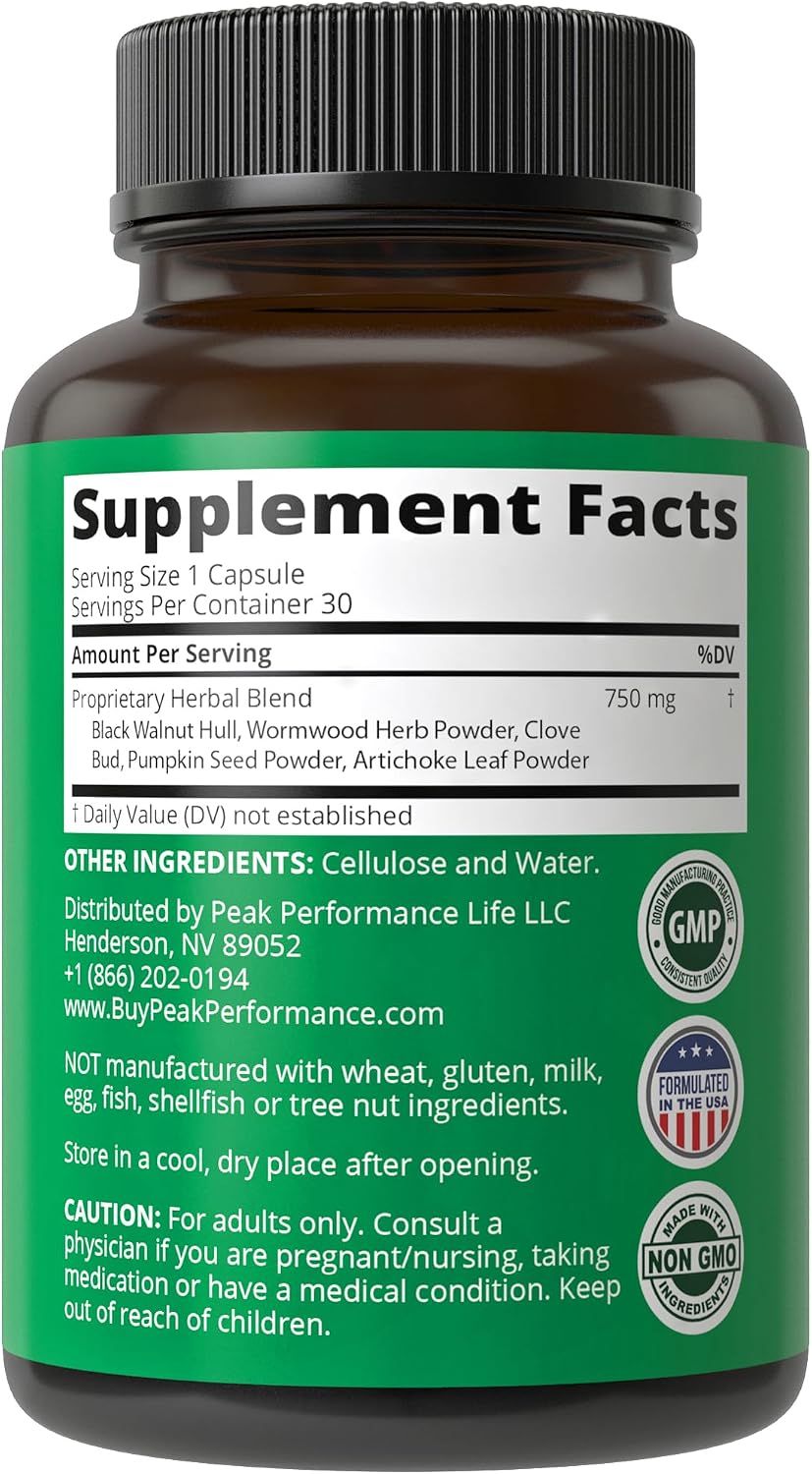 Wormwood Black Walnut Clove Cleanse for Humans. Elimination Detox + Intestinal Support Capsules Supplement for Adults and Kids. Pills with Artichoke and Pumpkin Seed for Additional Benefits