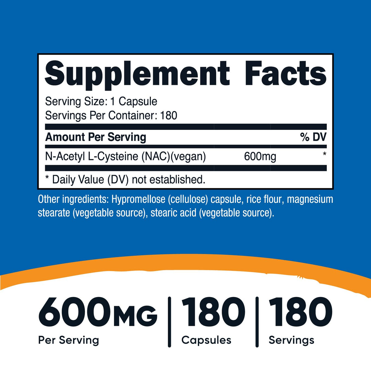 Nutricost N-Acetyl L-Cysteine (NAC) 600mg, 180 Capsules - Non-GMO, Gluten Free