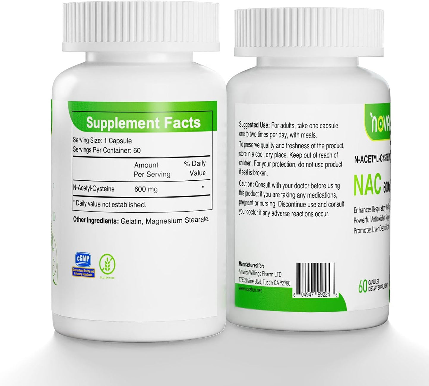 NAC Supplement N-Acetyl Cysteine, NAC 600mg Capsules for Lung Support, Liver Detox, Antioxidant Support, Respiratory Health, 60 Counts