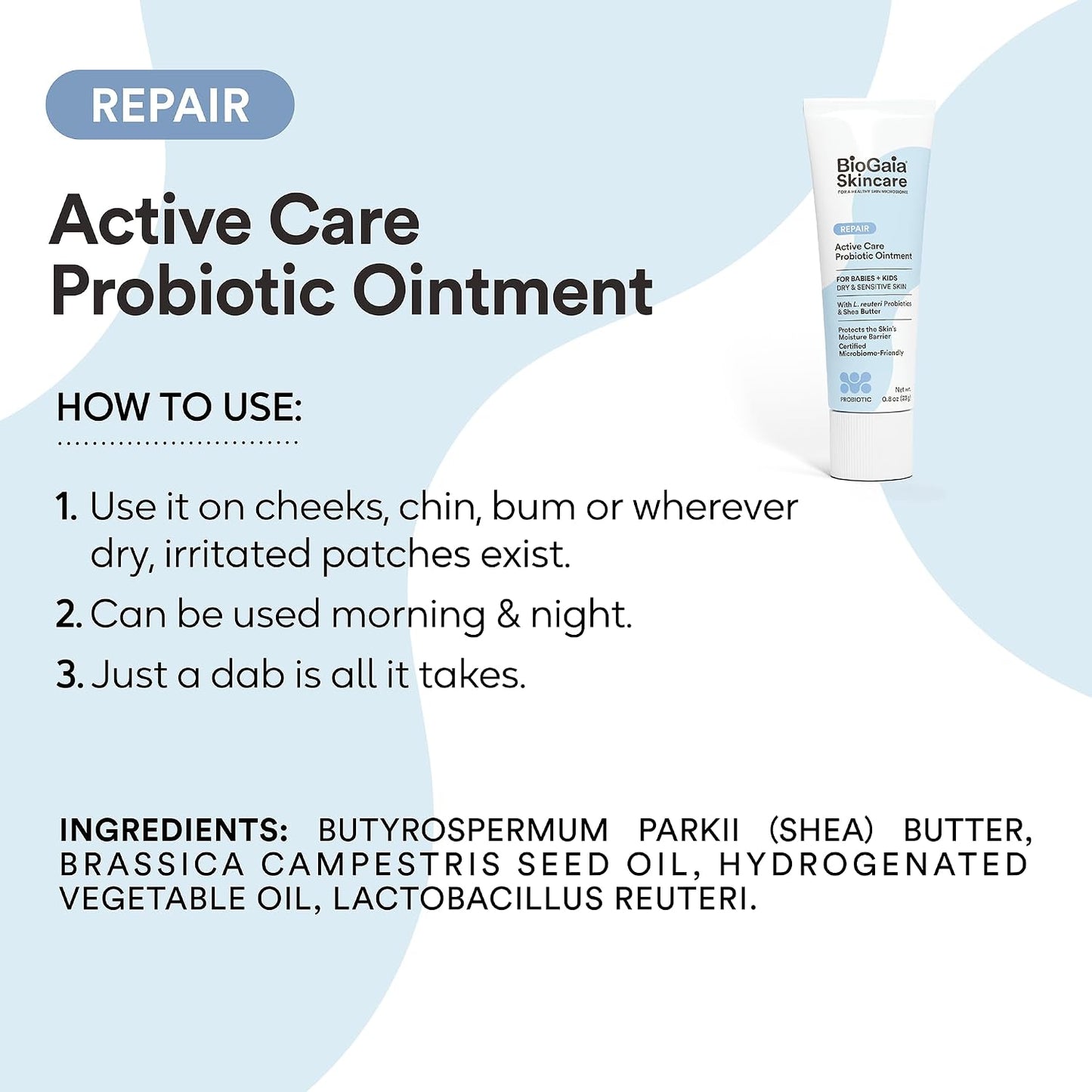 BioGaia Baby Probiotic Ointment | Soothes & Hydrates Dry, Irritated & Sensitive Skin | Use It From Head to Toe | Formulated With Plant-Based Oils & Probiotics | Steroid Free & Microbiome-Friendly