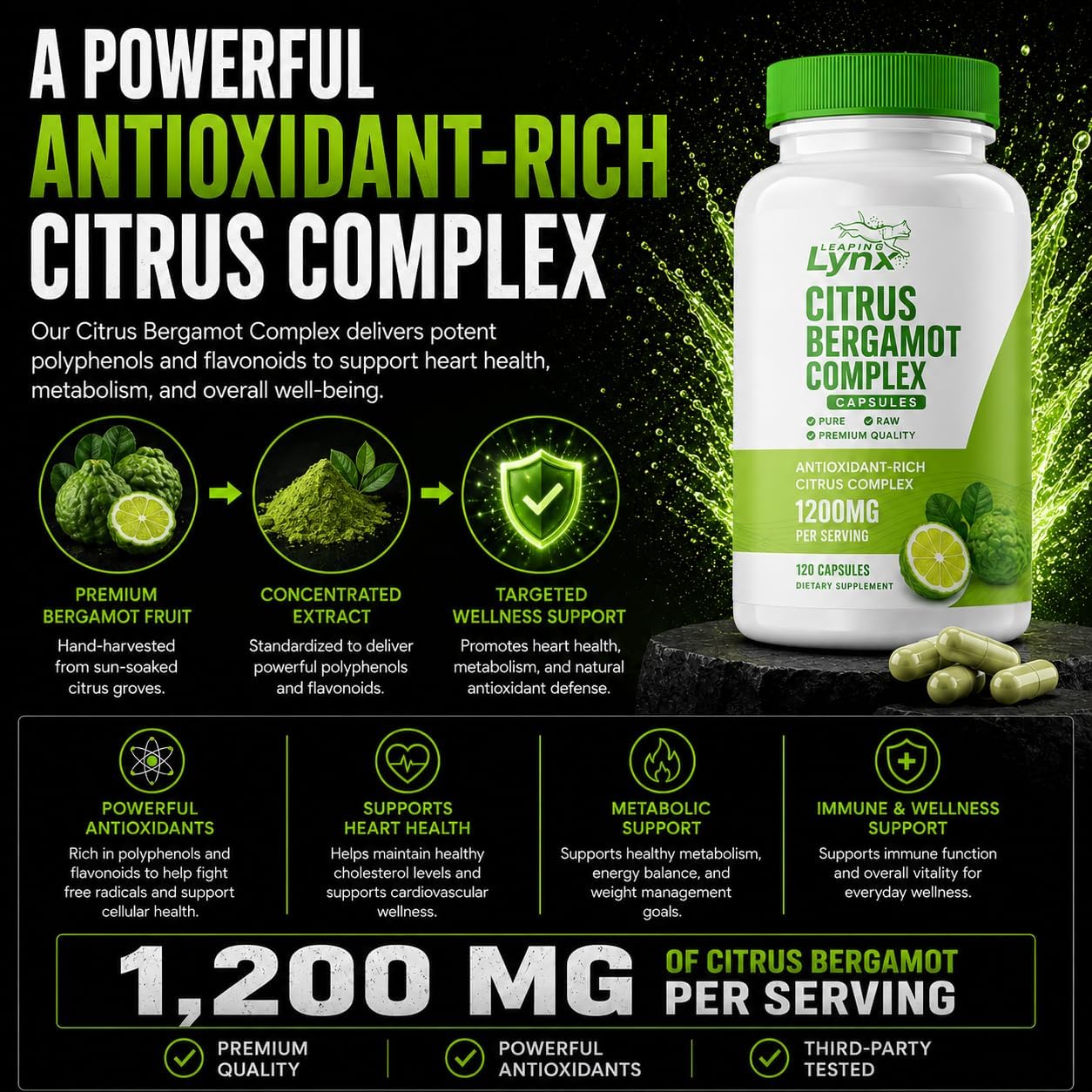 Citrus Bergamot 1200 mg – Heart & Cholesterol Support Supplement | 120 Capsules (60-Day Supply) | Antioxidant-Rich Extract for Circulatory & Metabolic Wellness | Non-GMO