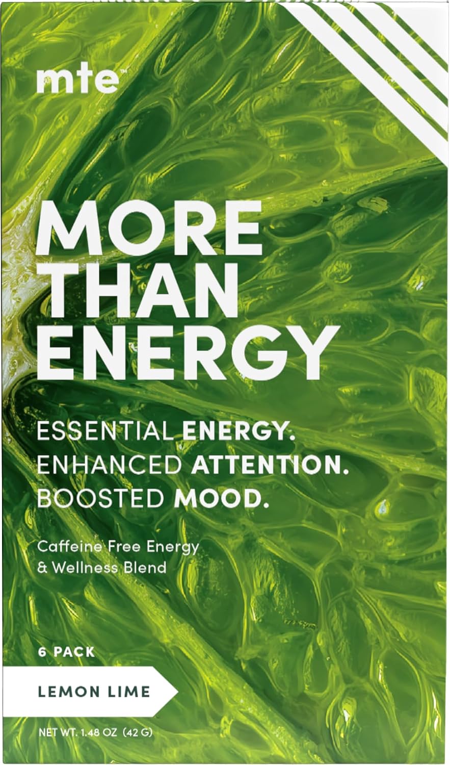 MTE Energy Drink Powder – Caffeine-Free & Sugar-Free Daily Energy for Focus, Mood & Productivity | 6 Energy Drink Packets | Lemon Lime