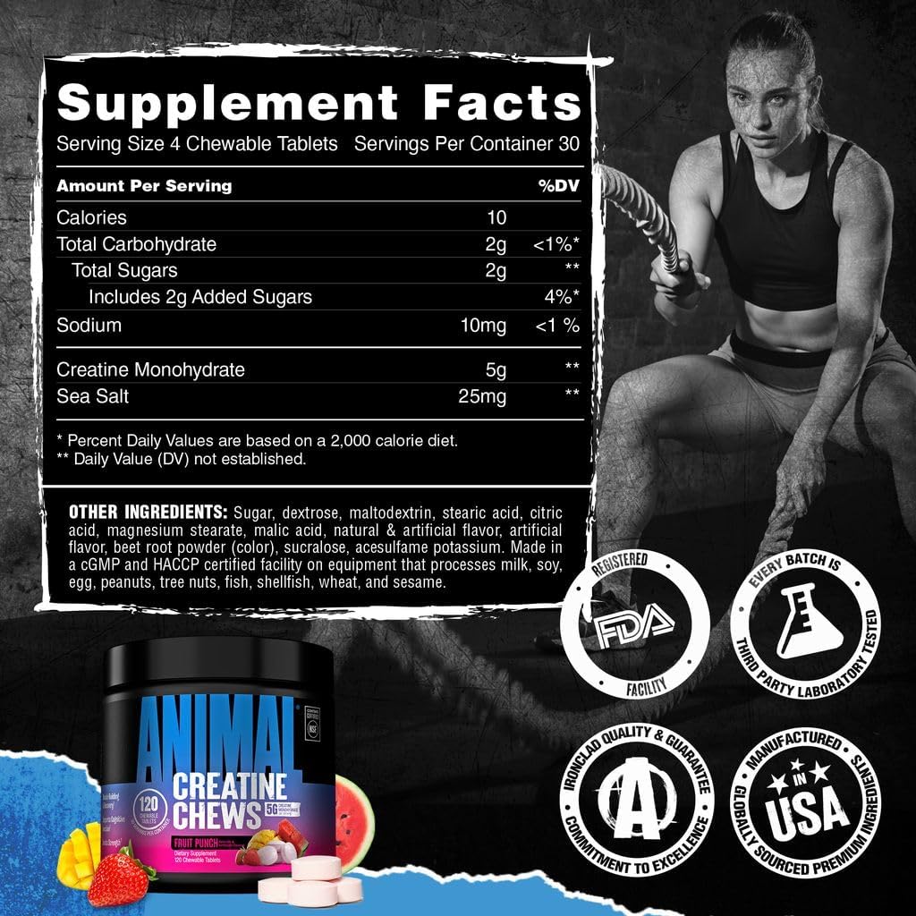 Animal Creatine Monohydrate Chews for Men & Women | Fruit Punch 120 Count