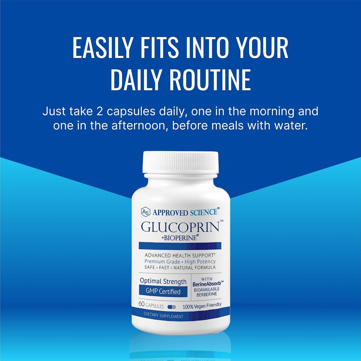 Approved Science Glucoprin - 250 mg Berberine, Mulberry, Cinnamon, BioPerine, Non GMO- Made in the US - 1 Bottle - 60 Vegan Capsules - Pack of 3