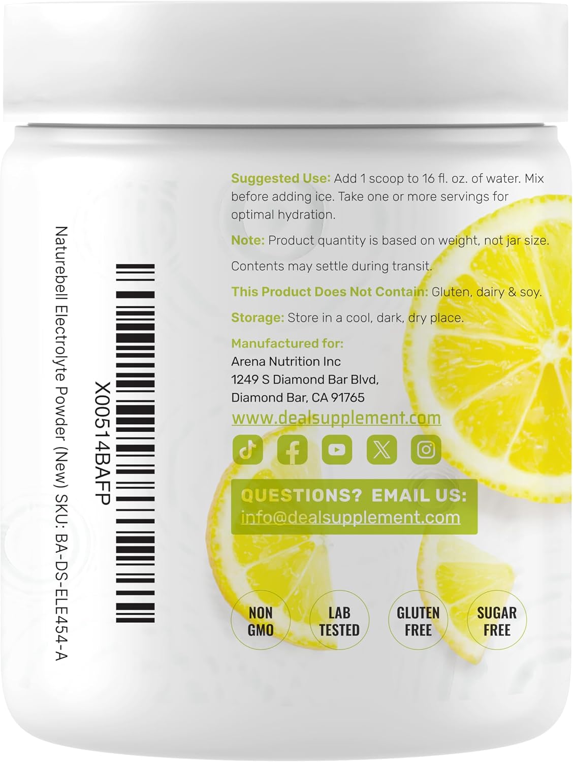 Electrolytes Powder, 1lb (69 Servings) – No Sugar, Lemon Lime – Hydration Supplement Drink Mix – High Potassium 1,000mg Per Serving, Manganese & Magnesium – Natural Hydration & Energy – Keto Friendly