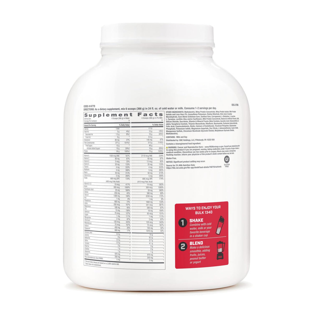 GNC Pro Performance Bulk 1340 - Vanilla Ice Cream, Twin Pack, 9 Servings per Bottle