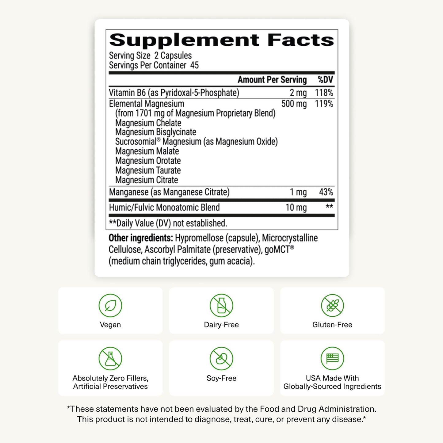 BIOptimizers Magnesium Breakthrough Supplement with 500mg - 7 Forms of Magnesium: Glycinate, Malate, Citrate, and More - Natural Support for Sleep and Cognitive Function -60 Capsules- Calming Vitamins