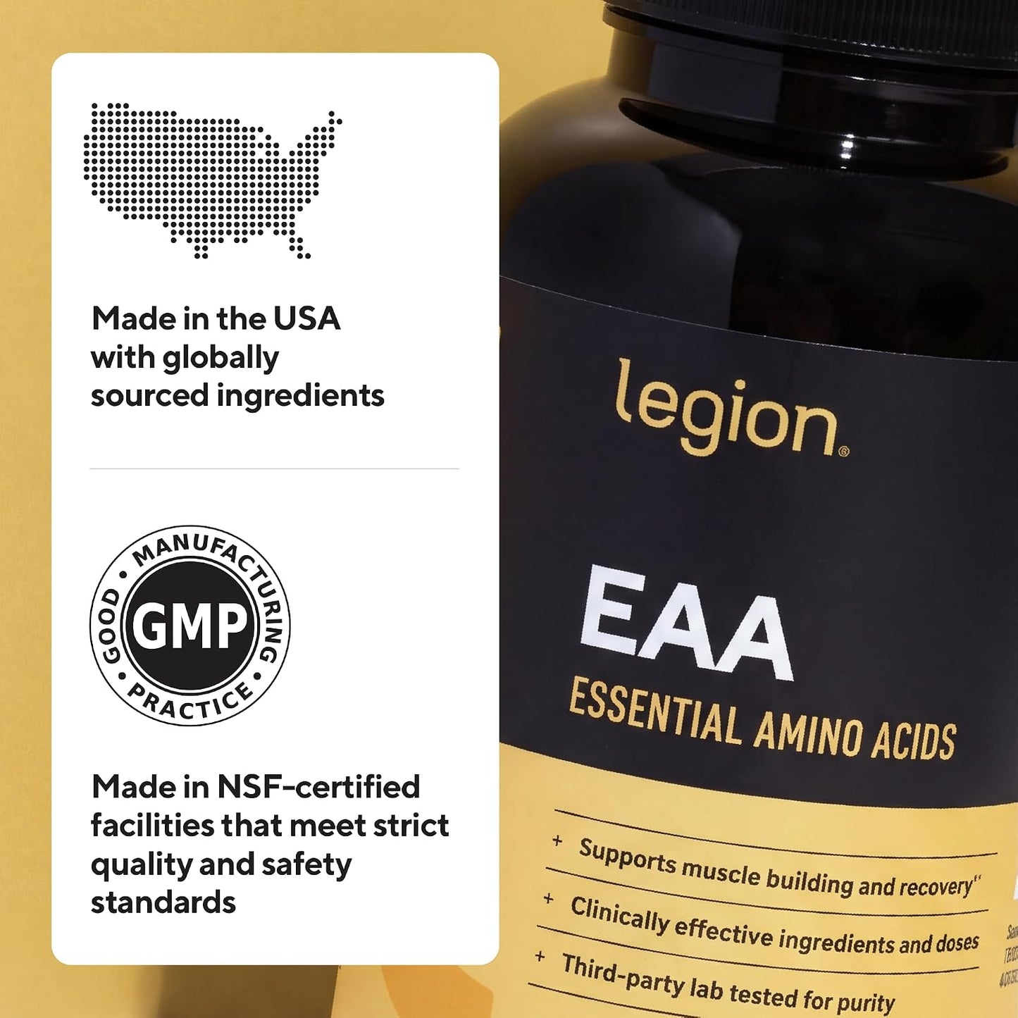 LEGION EAA Essential Amino Acid Tablets - 5000mg, 30 Servings | Lab-Verified 5,000mg EAAs with 1,500mg Leucine to Support Muscle Growth & Recovery. Clean Label with Zero Proprietary Blends