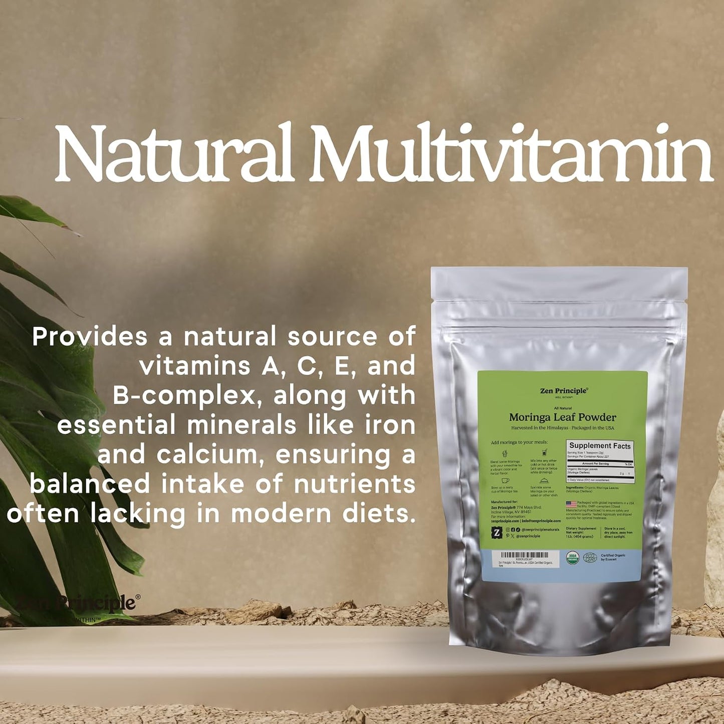 1 lb. Premium Organic Moringa Oleifera Leaf Powder. USDA Certified Organic.