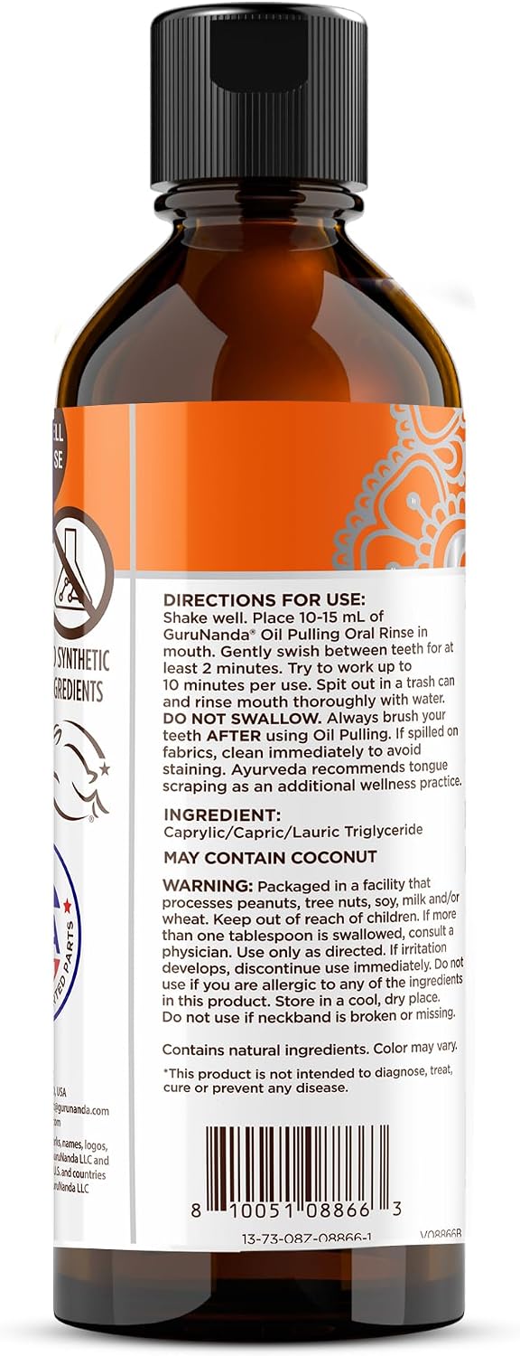 GuruNanda Coconut Oil Pulling, Fluoride & Alcohol Free Mouthwash, 8oz