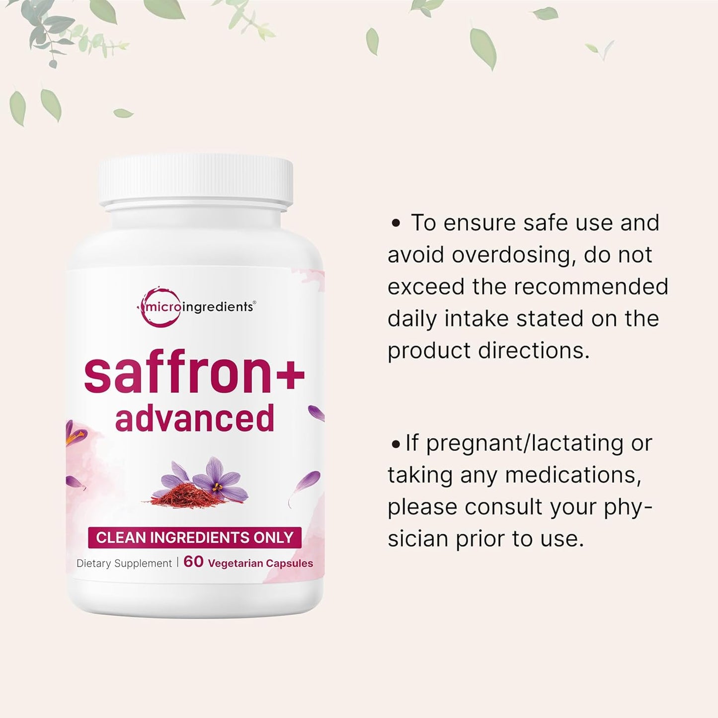 Micro Ingredients Saffron+ Advanced Supplements, 60 Veggie Capsules – 10-in-1 with Saffron Extract, High Absorption Fat-Soluble Vitamin C, Magnesium, Turmeric & KSM-66 Ashwagandha – Filler Free