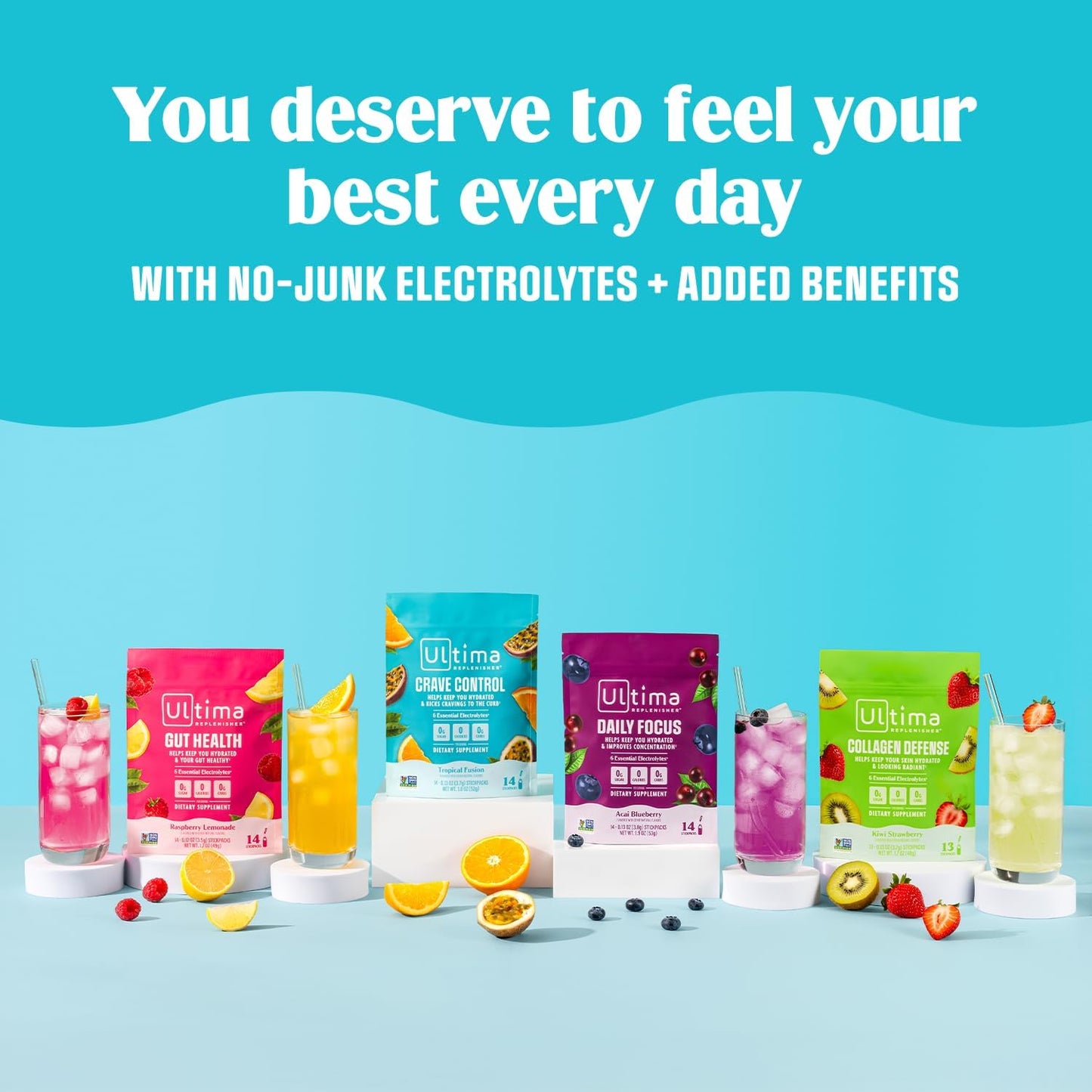 Ultima Replenisher Crave Control Supplement, Tropical Fusion, 14 Stickpacks | Daily Zero Sugar Electrolyte Powder Hydration Packets with 6 Key Electrolytes & Chromax to Help Curb Cravings - Keto Friendly