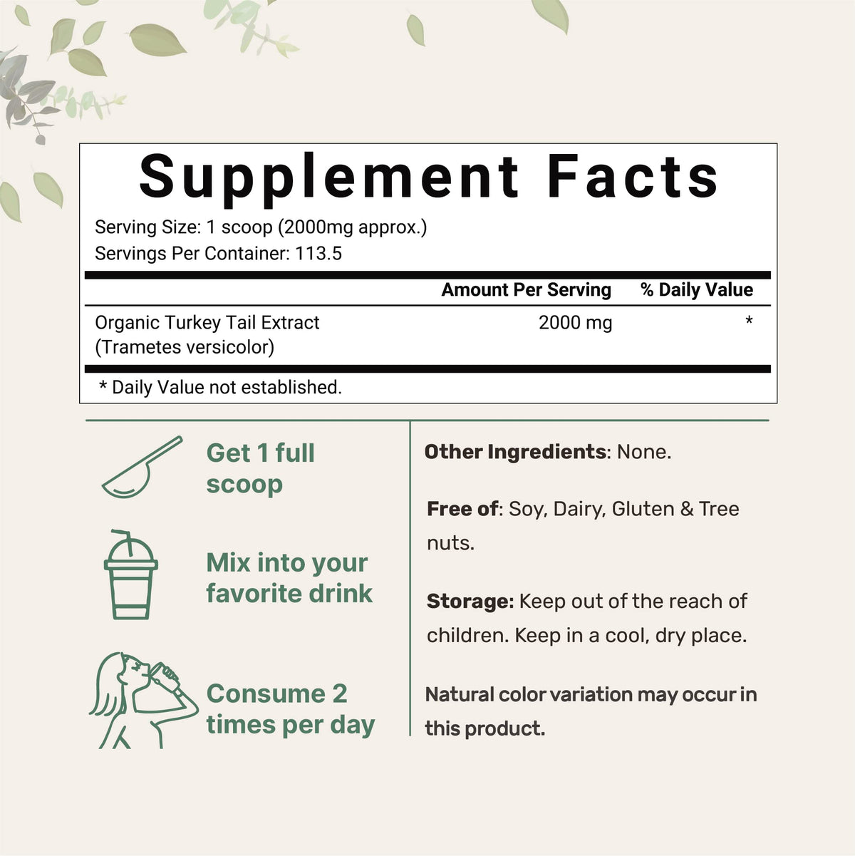 Organic Turkey Tail Mushroom Powder (50:1 Extract), 8 Ounce | Sustainably US Grown