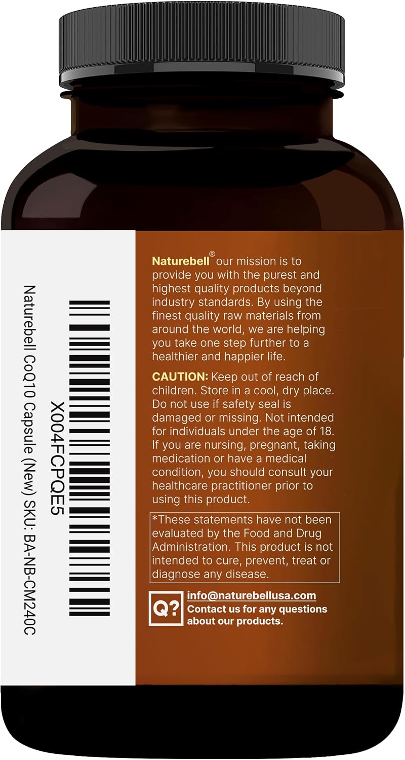 NatureBell CoQ10 100mg with Omega 3, 240 Capsules | Stable High Absorption Form – Antioxidant Support for Heart & Energy Health – Extra Strength Coenzyme Q10 Supplement