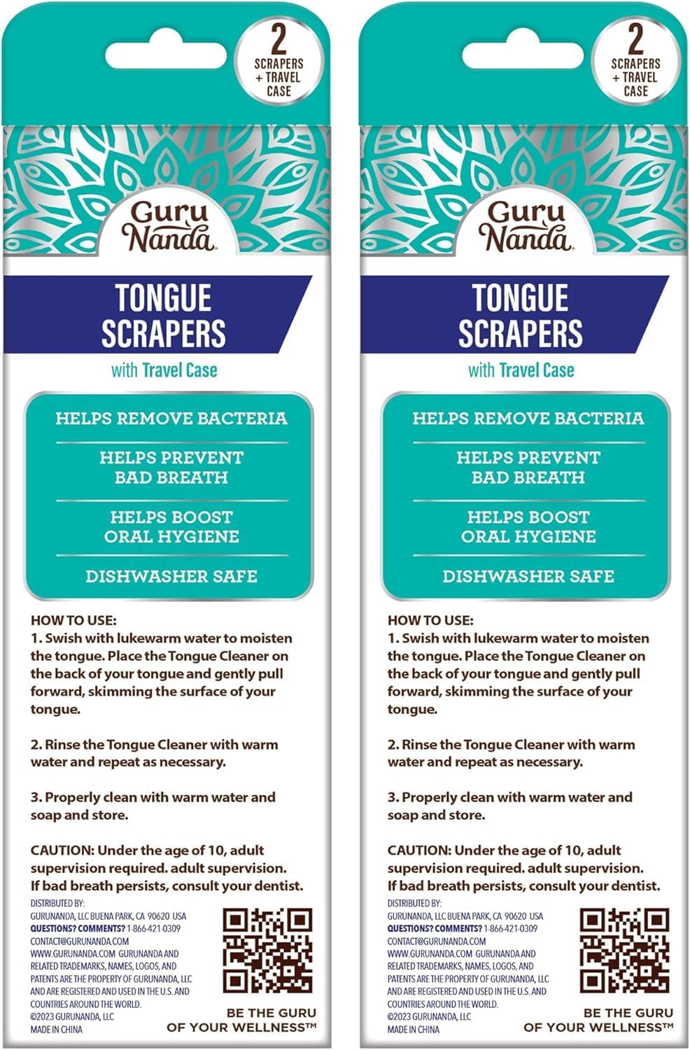 GuruNanda Tongue Scraper for Adults, Bad Breath Treatment, Gag Free, 4 ct