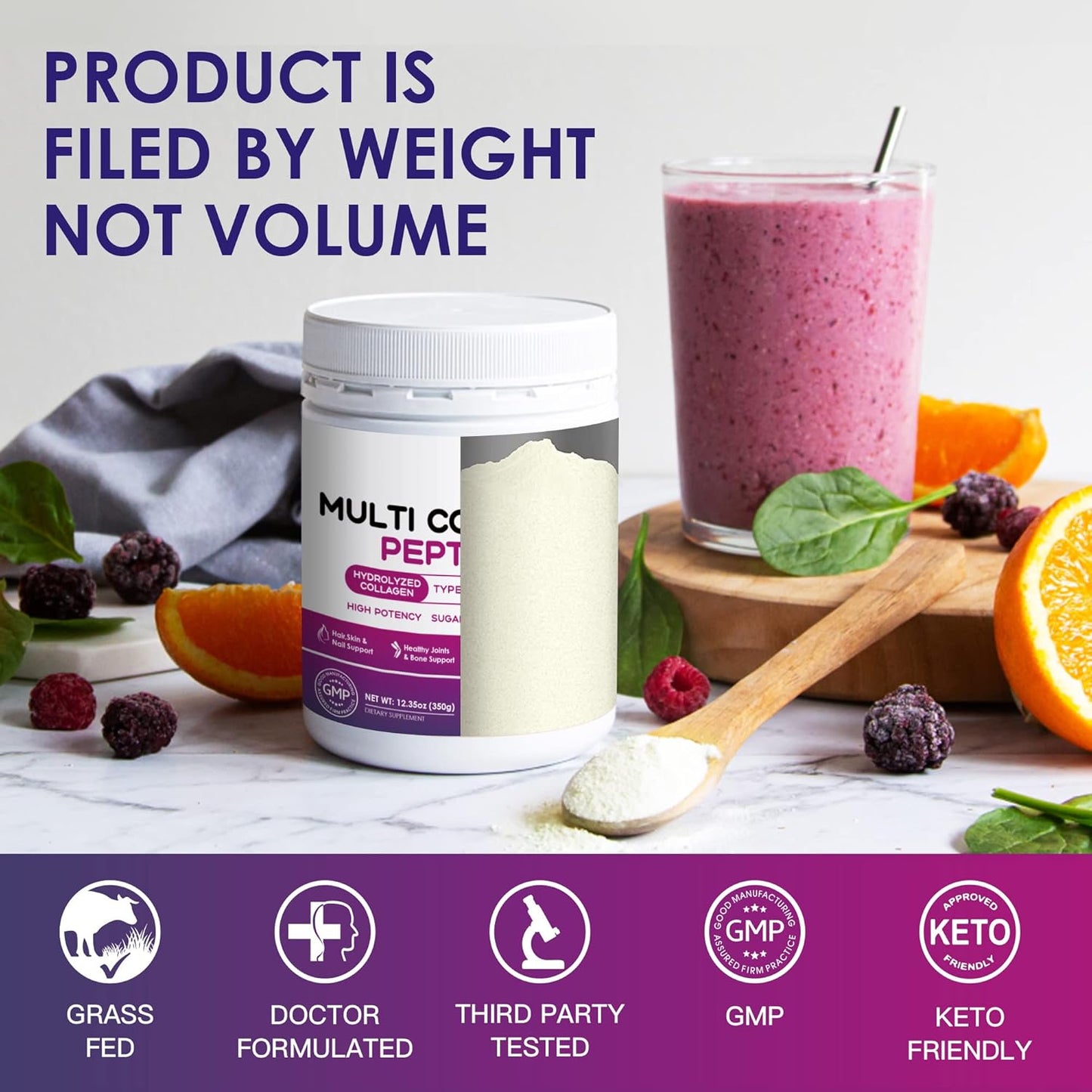 NATURE TARGET Multi Collagen Peptides Powder, 35 Servings | Type I, II, III, V, X, Hydrolyzed Collagen Peptides with Vitamin C Hyaluronic Acid, Supports Skin Hair Nail & Joint