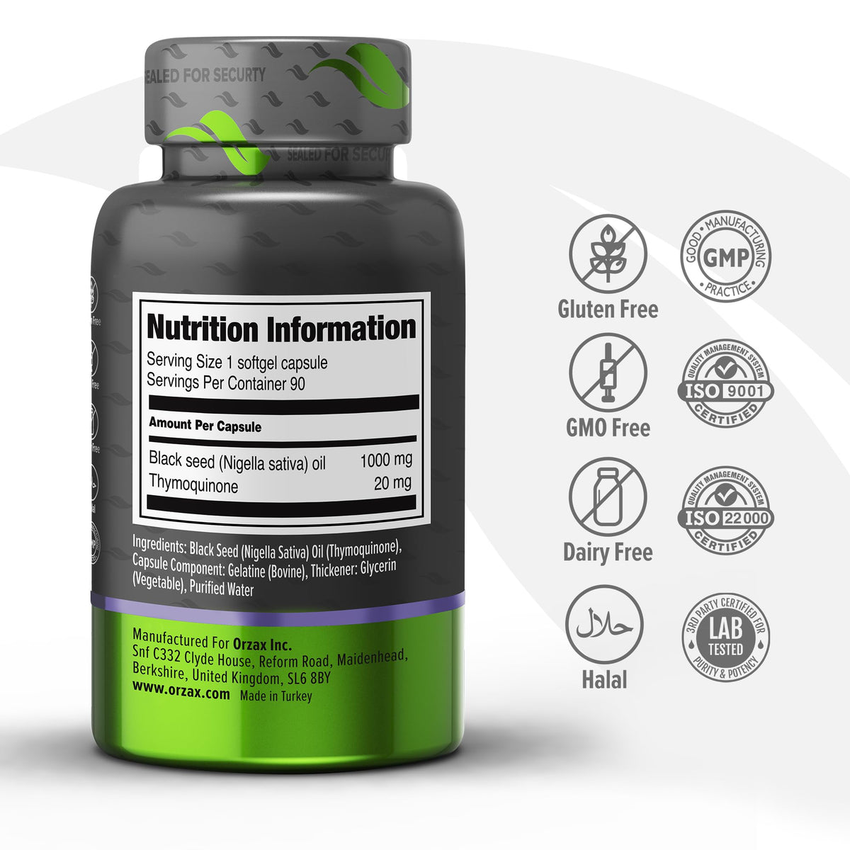 ORZAX Black Seed Oil Organic Cold Pressed Capsules with 2% Thymoquinone