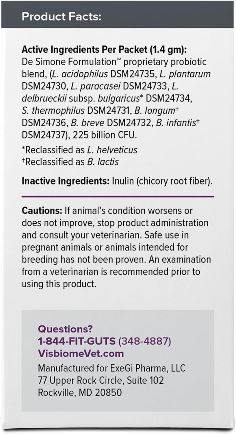 Visbiome® Vet Advanced GI Care Probiotic for Dogs & Cats, 225B CFU, 30 ct | Veterinarian Recommended, De Simone Formulation®, Multi-Strain, Refrigerated Probiotics, Weight-Based Dosing, Made in USA