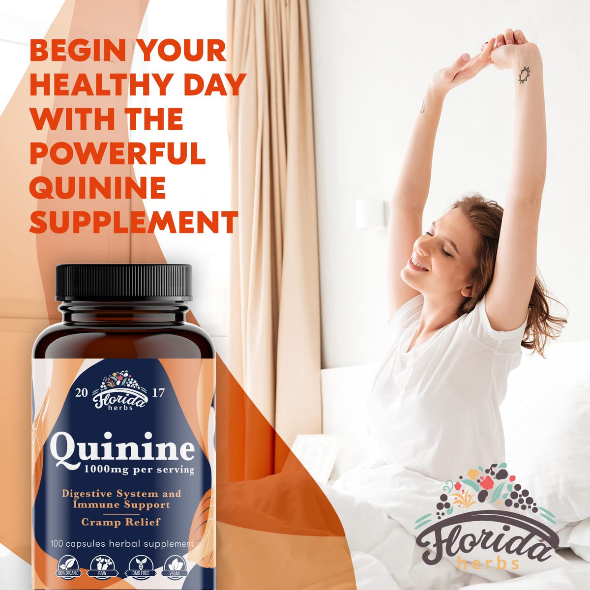 Leg Cramps Support Organic Pills - 1000 mg - Quinine Tablets for Cramp Defense